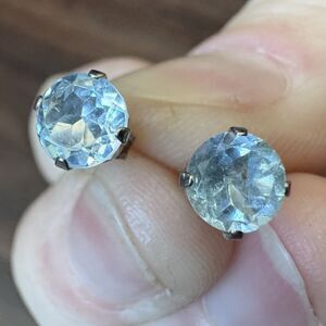 Vintage Sterling Silver 925 Blue Topaz Stud Earrings Round 6mm